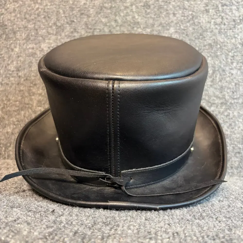 Kenny K Black Faux Leather Studded Top Hat Steampunk Gothic Hat Medium Size M